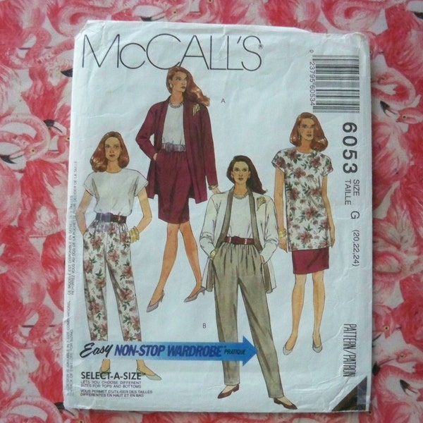 McCall's 6053 Misses' Unlined Cardigan, Tunic or Top, Skirt and Pants in Two Lengths  Misses' Size 20, 22, 24  Easy Non-Stop Wardrobe