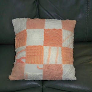Handmade Peach Chenille Pillow Cover Made from fabric from Vintage Chenille Bedspreads.  Cover only fits 16&quot; X 16&quot; pillow form.