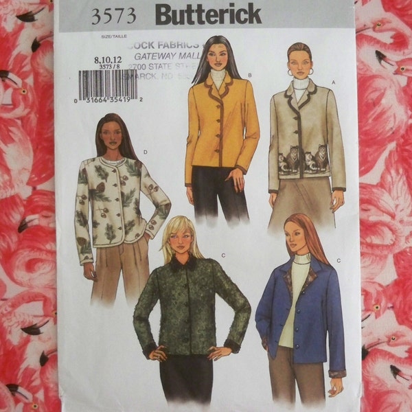 Uncut Butterick 3573 Misses' Jackets Size 8-12 Loose-fitting  Below Waist, Long Sleeve, Button Opening Fleece Wool Lightweight Fall Spring