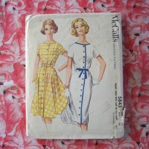 Vintage McCall&#39;s Pattern 5843 Size 12  Bust 32&quot;  Misses&#39; Dress with Slim or Full Skirt  Button Front Dress
