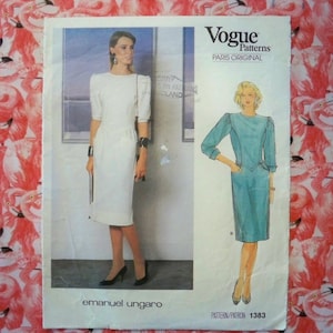 Unbeschnittenes Vintage Vogue 1383 Paris Original Emanuel Ungaro Misses' tailliertes gerades Kleid Größe 6