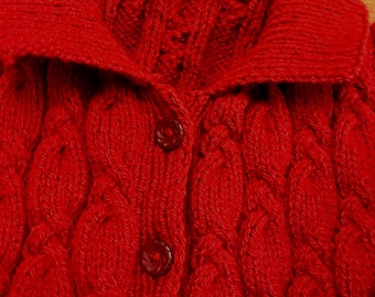 NEW READY MADE Rich Red Berry Aran Cardigan