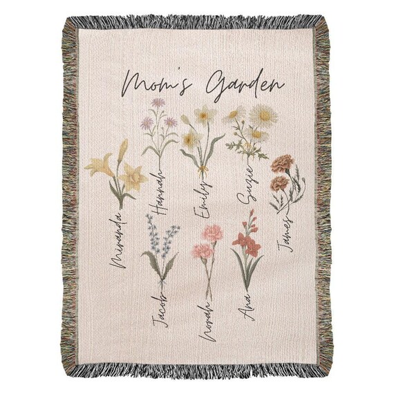 Personalized Birth Flower Blanket: Mom's Garden Cotton Throw