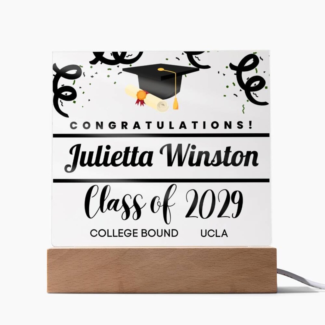 Personalized Acrylic Graduation Sign: Class of 2029, LED Wood Base - Etsy
