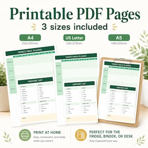 Printable Weekly Meal Planner Bundle, Grocery List, Menu Planner PDF ...