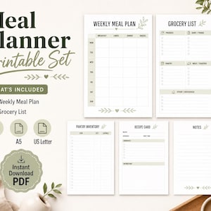 Printable Weekly Meal Planner Bundle, Grocery List, Menu Planner PDF ...