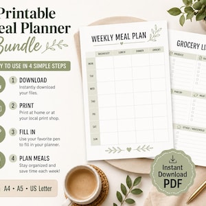 Printable Weekly Meal Planner Bundle, Grocery List, Menu Planner PDF ...