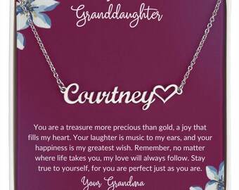Personalized Granddaughter Heart Name Necklace: Stainless Steel, Adjustable Chain