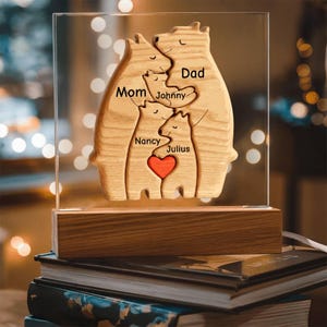 Personalized Bear Family LED Light – Custom Acrylic Night Lamp with Names – Gift for Mom and Dad, Gift for Parents, Kids, or Grandparent