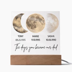 The Days You Became Our Dad Night Light, Custom Kids’ Names & Birthday, Moon Phase Acrylic LED Plaque for Dad, Gift From Kids to Dad