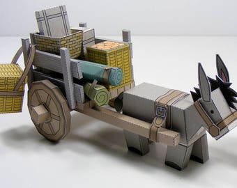 MINIWORLD PAPER TOYS – Donkey cart – Cut, assemble and play. Instant download.