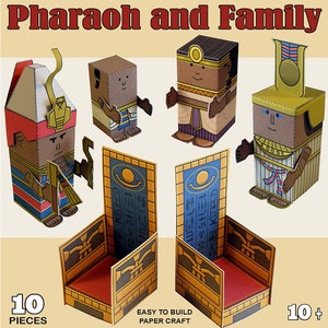 Egyptian pharaoh and family Mini-people paper toys. Cut, assemble and play. Instant download. image 1
