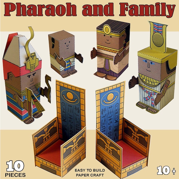 Egyptian pharaoh and family Mini-people paper toys. Cut, assemble and play. Instant download.