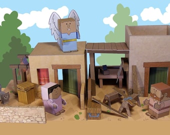 Bible MiniWorld Paper Toys - the Annunciation - Cut, assemble and play. Instant Download