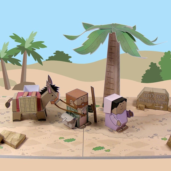 Bible MiniWorld Paper Toys – Journey to Bethlehem – Cut, assemble and play. Instant Download