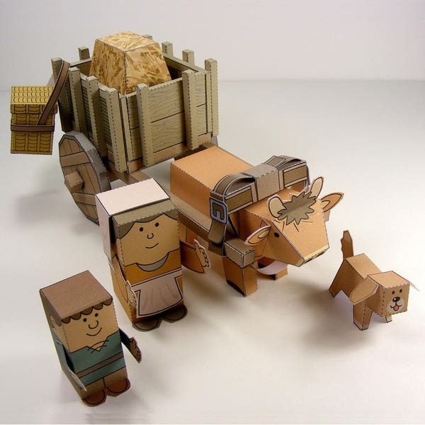 MINIWORLD PAPER TOYS – Ox-cart – Cut, assemble and play. Instant download.