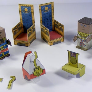 Egyptian pharaoh and family Mini-people paper toys. Cut, assemble and play. Instant download. 画像 2