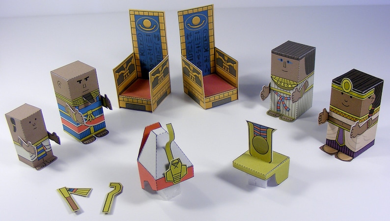 Egyptian pharaoh and family Mini-people paper toys. Cut, assemble and play. Instant download. image 2