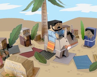 Minimundo de la Biblia: juguetes de papel: Jesús entra en Jerusalén. Descarga instantánea