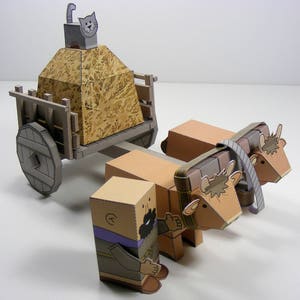 MINIWORLD PAPER TOYS Double ox-cart Cut, assemble and play. Instant download. image 2