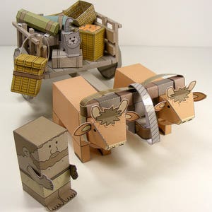 MINIWORLD PAPER TOYS Double ox-cart Cut, assemble and play. Instant download. image 4