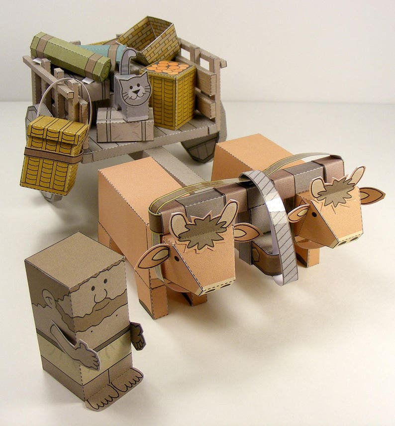 MINIWORLD PAPER TOYS Double ox-cart Cut, assemble and play. Instant download. image 4