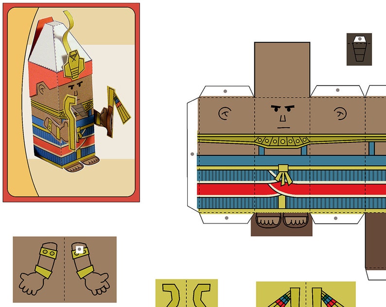 Egyptian pharaoh and family Mini-people paper toys. Cut, assemble and play. Instant download. image 4