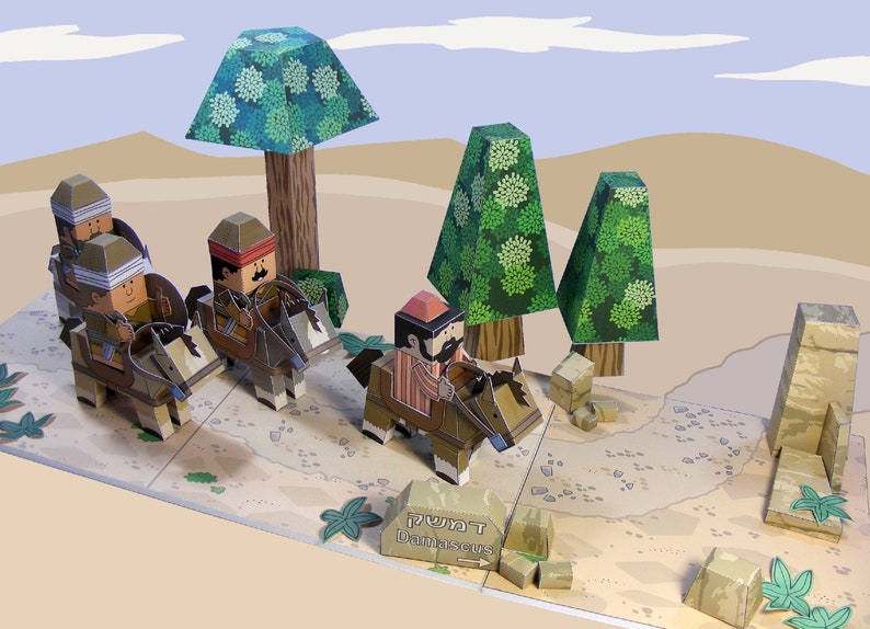 The Road to Damascus Paul of Tarsus Bible MiniWorld Paper Toys. Instant Download zdjęcie 1