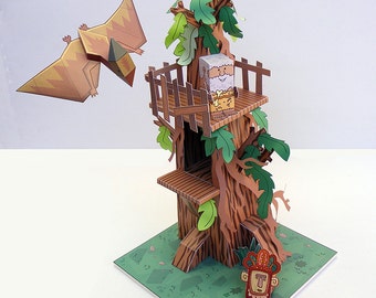 Dino MiniWorld papieru zabawki-Domek na drzewie. Cięcie, montaż i odtwarzanie. Instant Download.