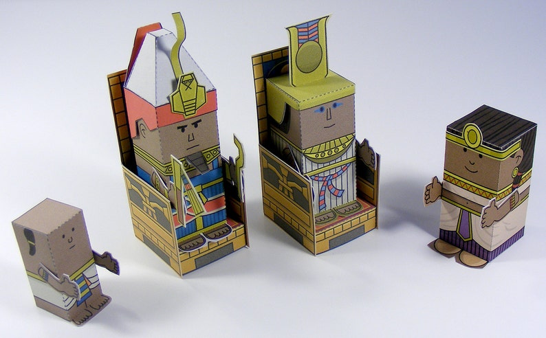 Egyptian pharaoh and family Mini-people paper toys. Cut, assemble and play. Instant download. 画像 3