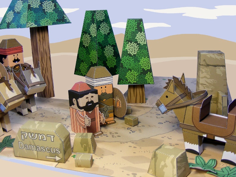 The Road to Damascus Paul of Tarsus Bible MiniWorld Paper Toys. Instant Download zdjęcie 4