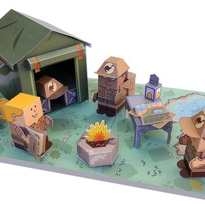 Dino MiniWorld paper toys - The Camp. Cut, assemble and play. Instant download.
