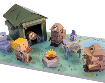 Dino MiniWorld paper toys - The Camp. Cut, assemble and play. Instant download.