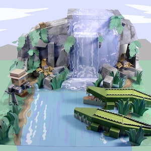 DINO MINIWORLD PAPERTOYS – the waterfall – Cut, assemble and play. Instant download.