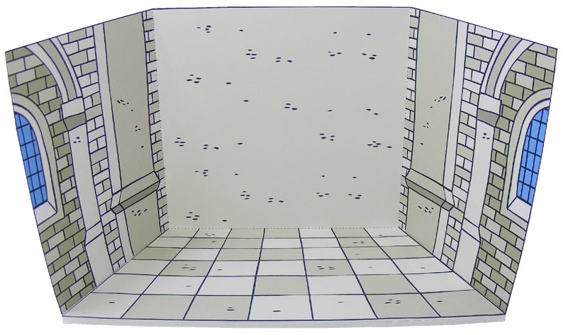 May include: A white room with a tiled floor and brick walls. The walls have small holes in them. The room is empty.