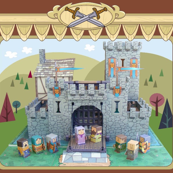 Juguetes de papel Castle MiniWorld. Corta, monta y juega. Descarga instantánea.