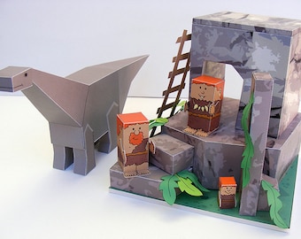 Dino MiniWorld paper toys - The Cave. Cut, assemble and play. Instant download.