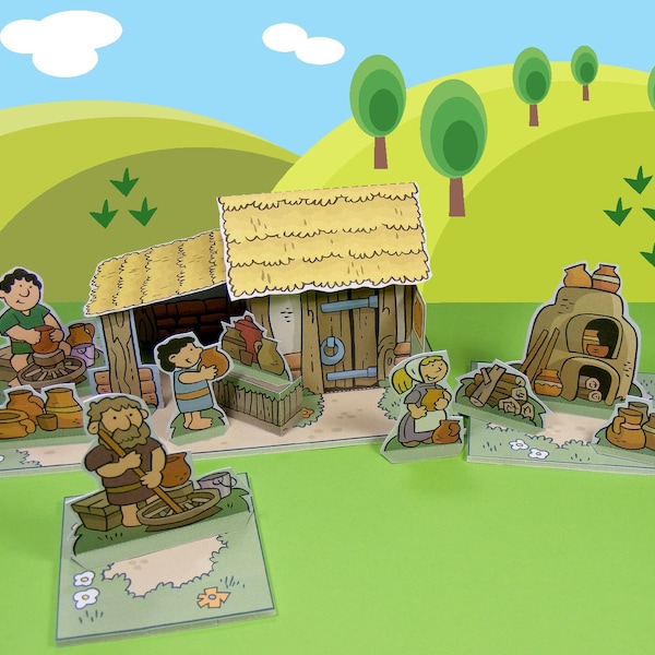Medieval Village – the potter – Cut out play set