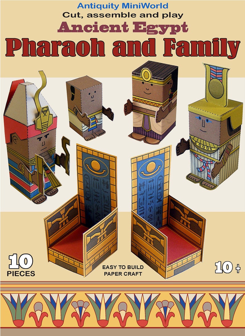 Egyptian pharaoh and family Mini-people paper toys. Cut, assemble and play. Instant download. 画像 1