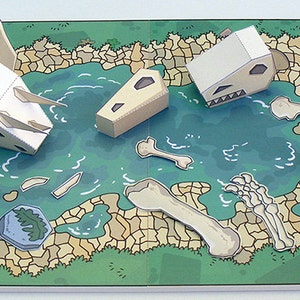 Dino MiniWorld paper toys - The Dinosaur Graveyard. Cut, assemble and play. Instant download.