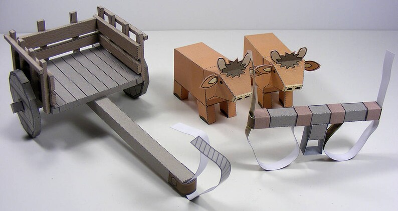 MINIWORLD PAPER TOYS Double ox-cart Cut, assemble and play. Instant download. image 3