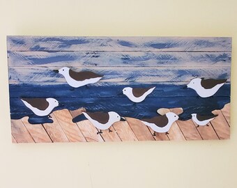 Sandpiper Seabirds 21x10" 3D Tan and White Sandpipers on Oceanic Blue Backround