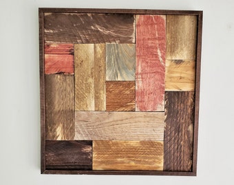 Patchwork Square 17x17" Recycled Wood Patchwork Wall Art