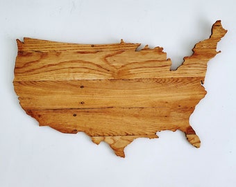 Natural Wood USA Wall Hanging,  22" by 16" Distressed Reclaimed Wood, Handmade, United States Wood Sign July 4th Independence Day Sign White