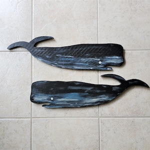Save the Whales! Beach Whale 21x6&quot; Hand-painted Beach Whale Cutout