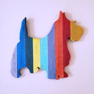 Distressed Scottie Dog Pet Sign from Recycled Lath Wood Varying Colors 15x14x1 inch 3D Patio Laundry Dog Lover Sign- Spaniel Dog Art