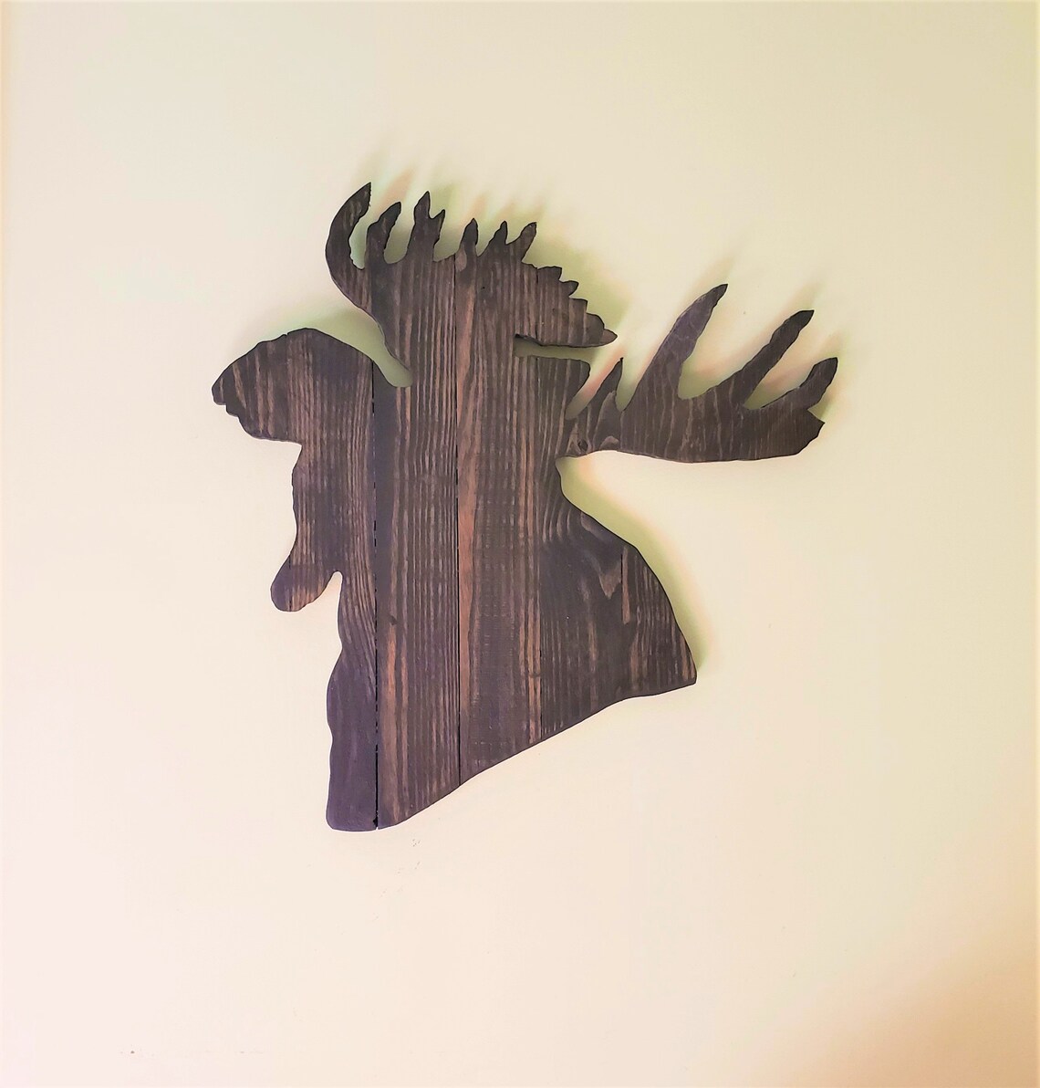 Rustic Dark-stained Wood Moose Head with Antlers 22x18 Moose Head