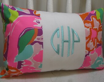 Lilly Pulitzer Monogrammed Accent Pillow with INSERT/ Multi Lulu /Preppy/Southern /Sorority Gift/Dorm Bedding
