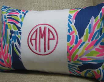 Lilly Pulitzer Monogrammed Accent Pillow with INSERT/Multi Palm Reader Blue /Preppy/Southern /Sorority Gift/Dorm Bedding/Baby Gift