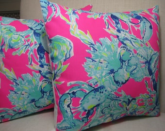 Lilly Pulitzer Accent Pillow with INSERT (16"x16") / Lobsters in Love /Preppy/Southern /Sorority Gift/Dorm Bedding/Baby Gift